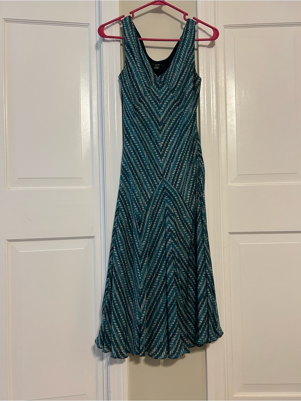 Alfani Teal Chevron V-Neck A-Line Maxi Dress